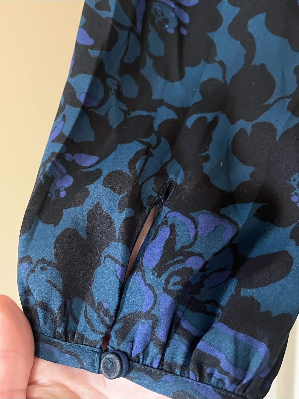 Loft Black Base Floral Long Sleeve Blouse in Dark Teal & Purple Accents Size XXL - Picture 7 of 16